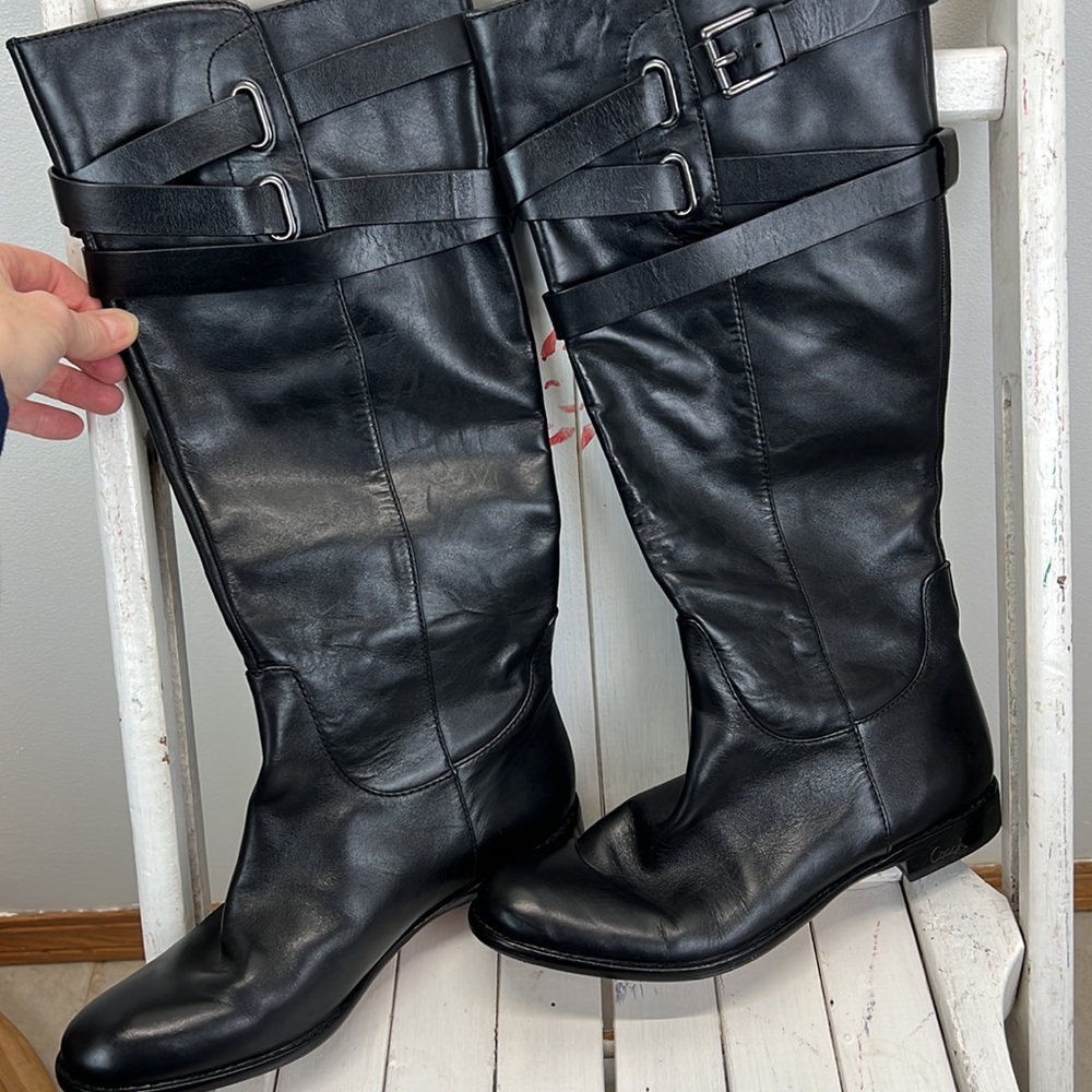 ⭐️Coach “Cayden” Tall Black Leather Riding Boots size 7.5B - Picture 2 of 12